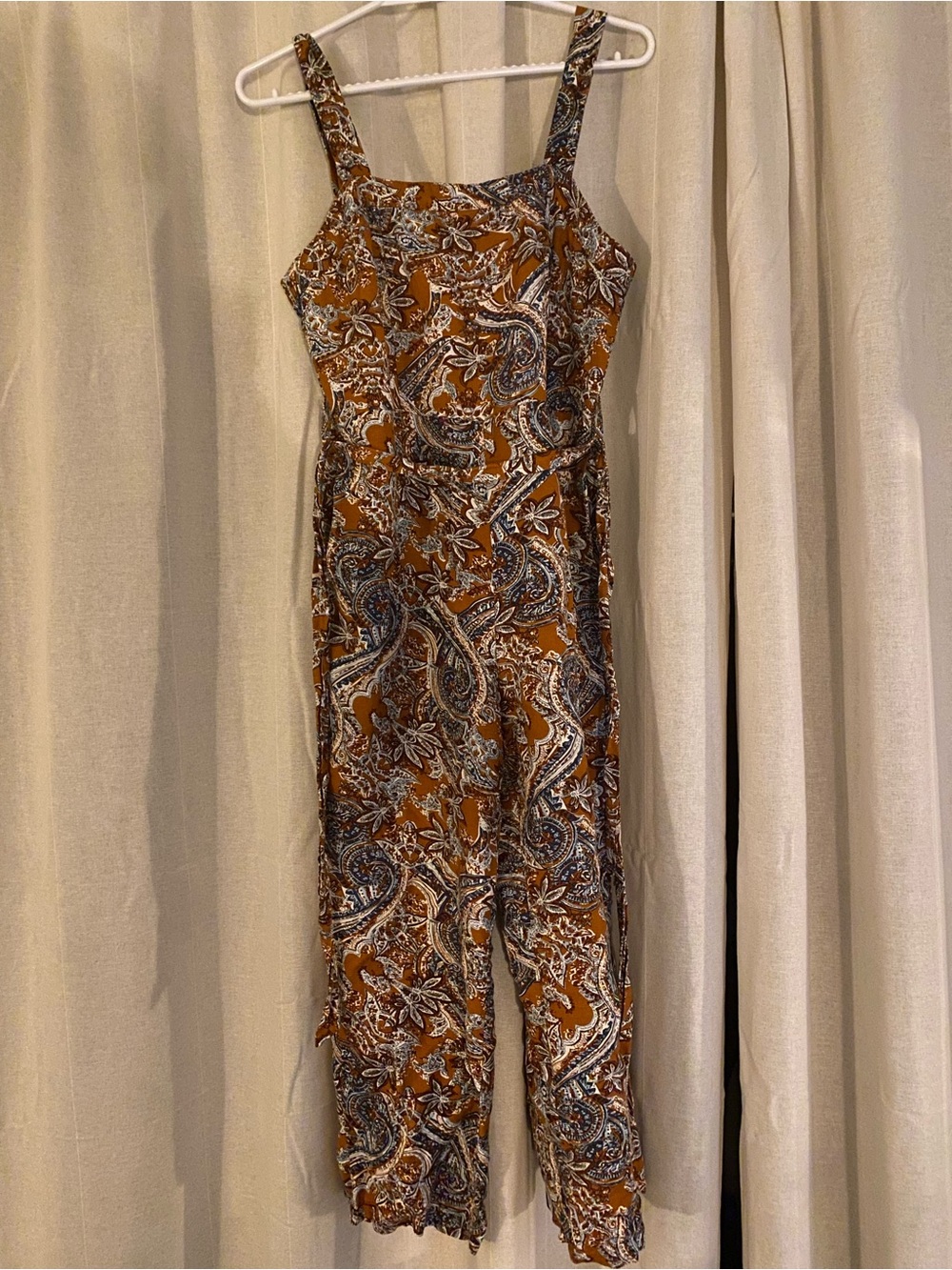 Women’s Brown Paisley Jumpsuit - Sleeveless Strap Style